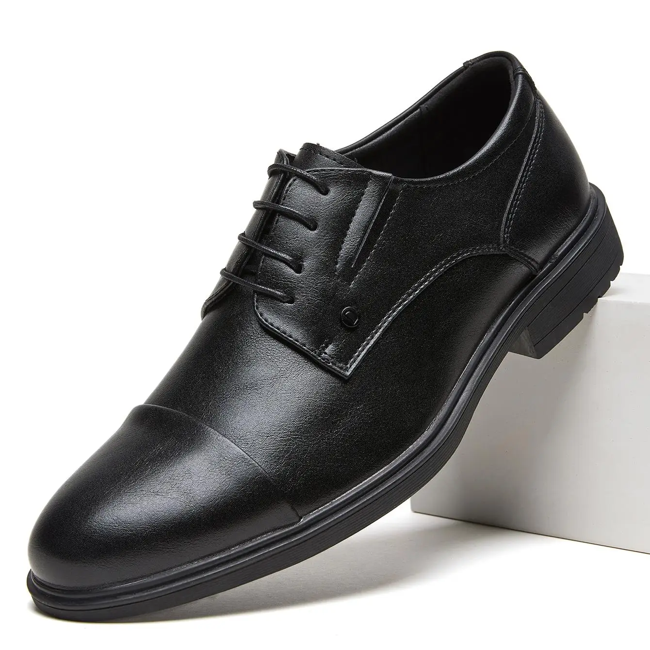 Desai Men's 2026 Autumn Cap Toe Lace-up Leather Shoes Non-slip Sole Business Formal Dress Shoes Wedding Office Occasions