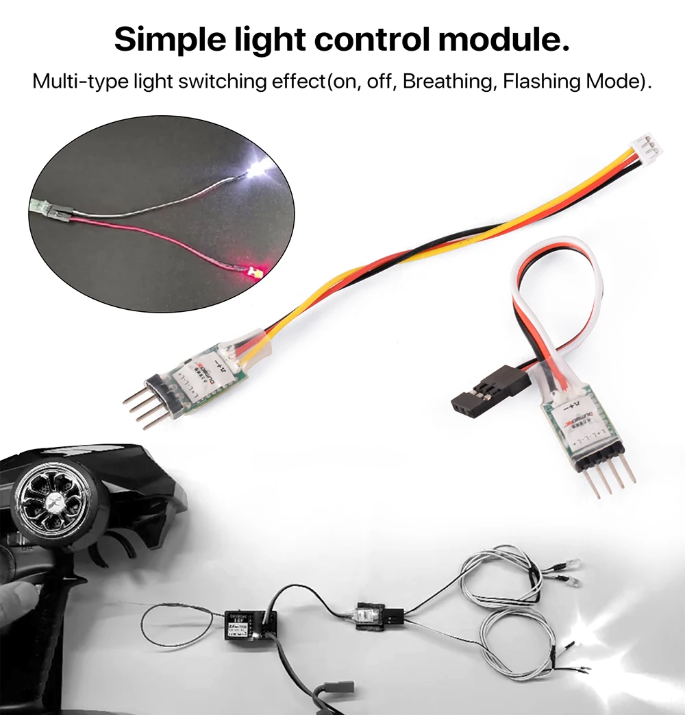 DUMBORC 3CH LED-lichtcontroller schakelpaneel, afstandsbediening aan/uit-bediening voor RC auto bootvliegtuigen, eenvoudig te installeren XH1.5/JR-stekker