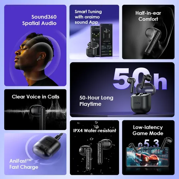 سماعات أذن Oraimo FreePods Neo Half In Ear True اللاسلكية بتقنية البلوتوث 5.3 IPX4 OTW-330S #2