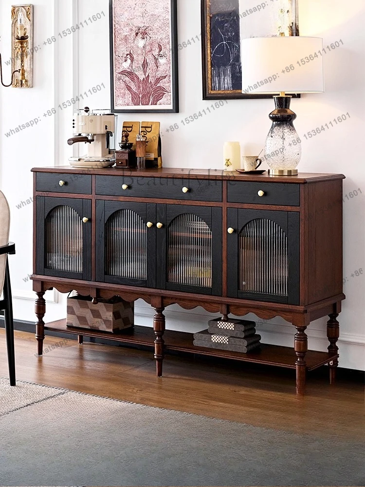 

French retro dining side cabinet solid wood partition living room entrance locker