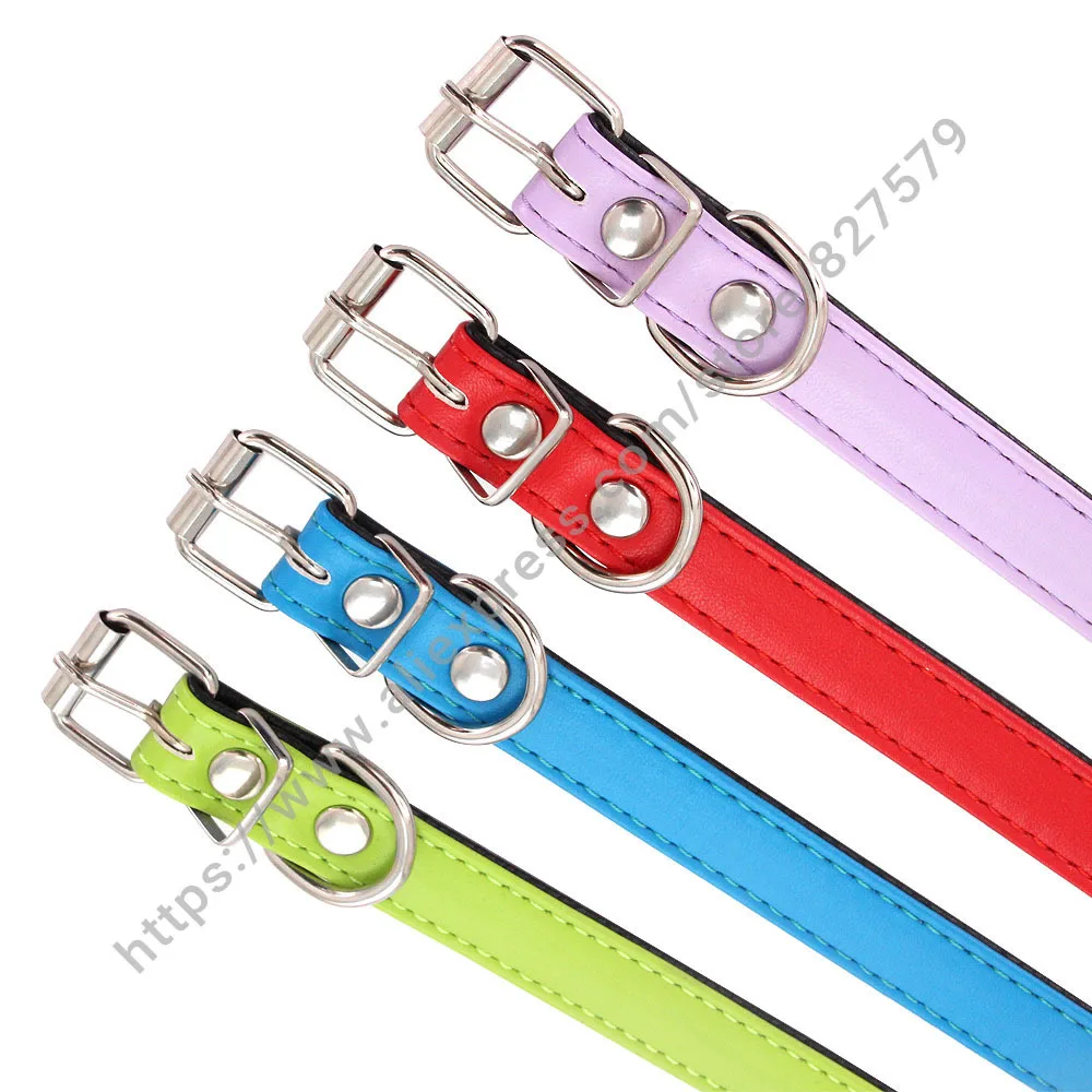 Durable Pet Collar PU Leather Soild Adjustable Dog Cat Collars For Small Medium Dogs Puppy Accessories Neck Strap Necklace XS-L