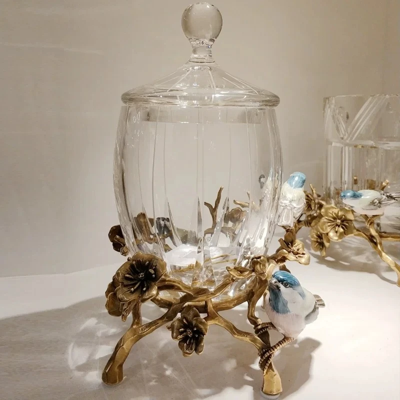 Crystal jewelry candy box French retro ceramic bird flower texture taste jar decorative lid box