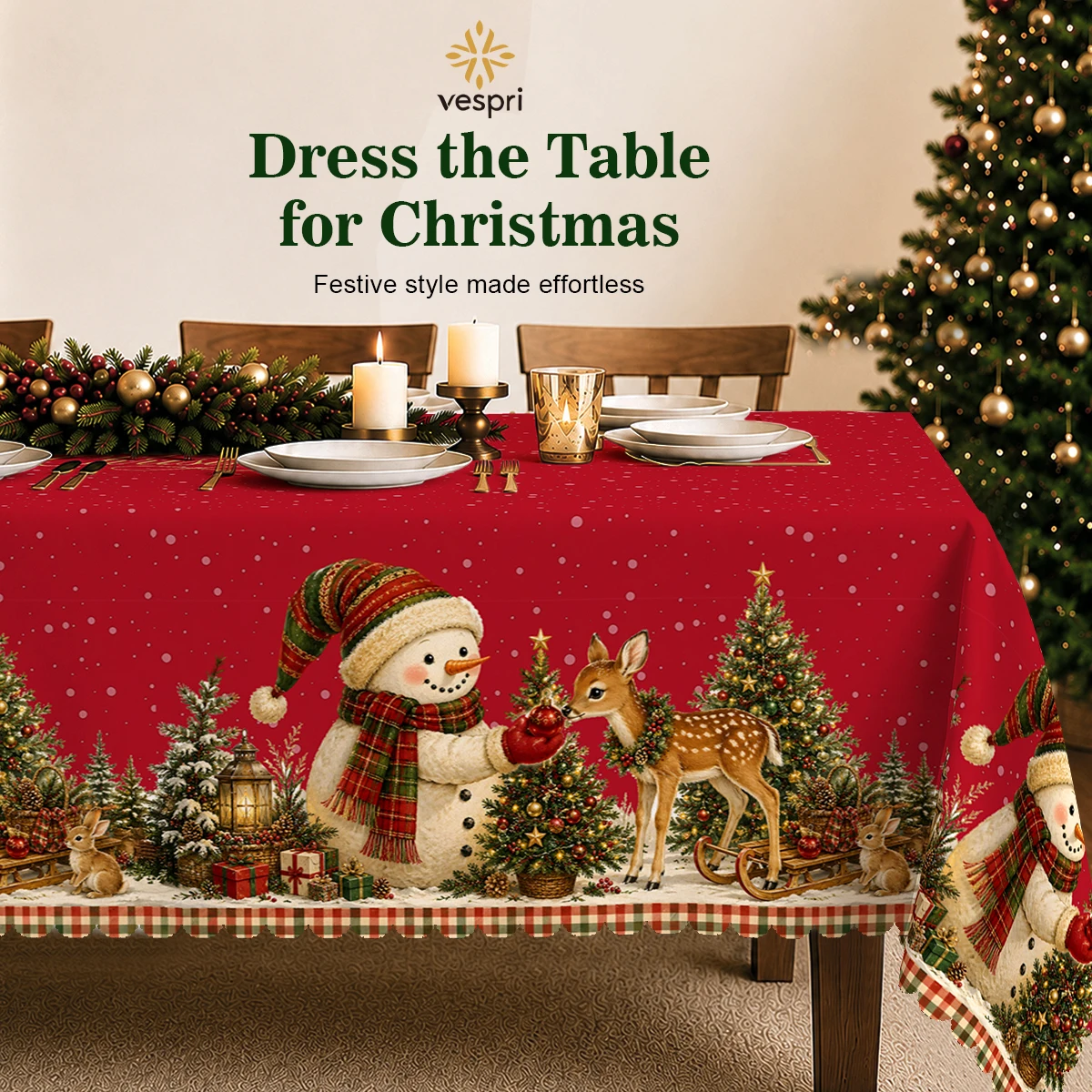 Christmas Tablecloth with Cardinal Birds and Greenery for Holiday Decor