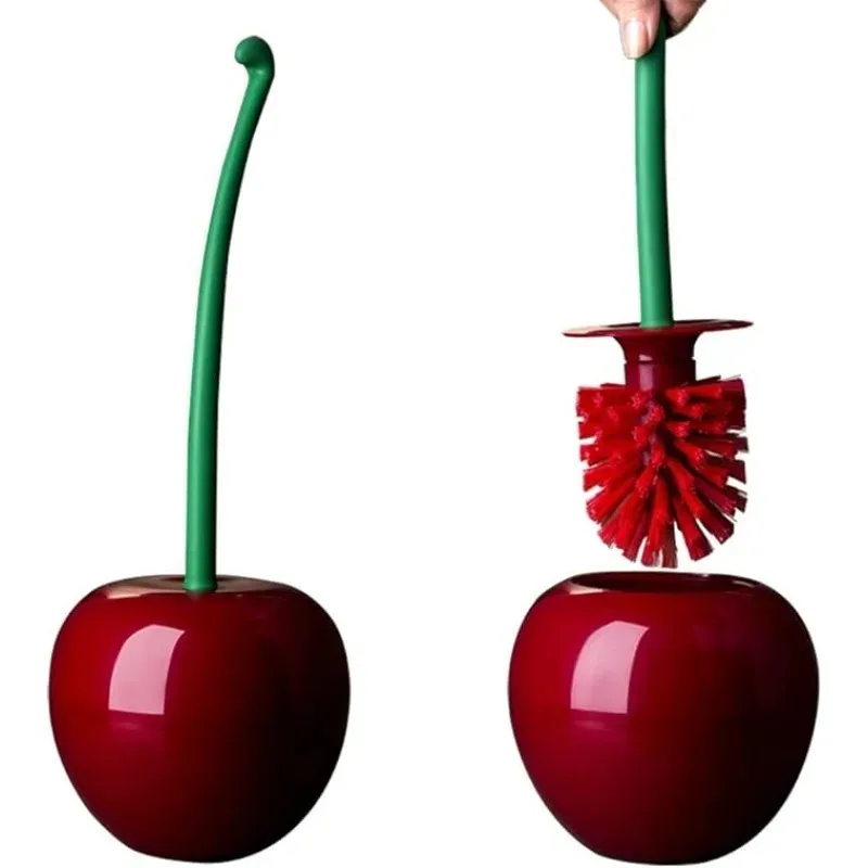 Cherry Toilet Brush Set, Long Handle Soft Hair Cleaning Brush with Holder, Fruit Bathroom Decoration Accessories,Modern Lavatory