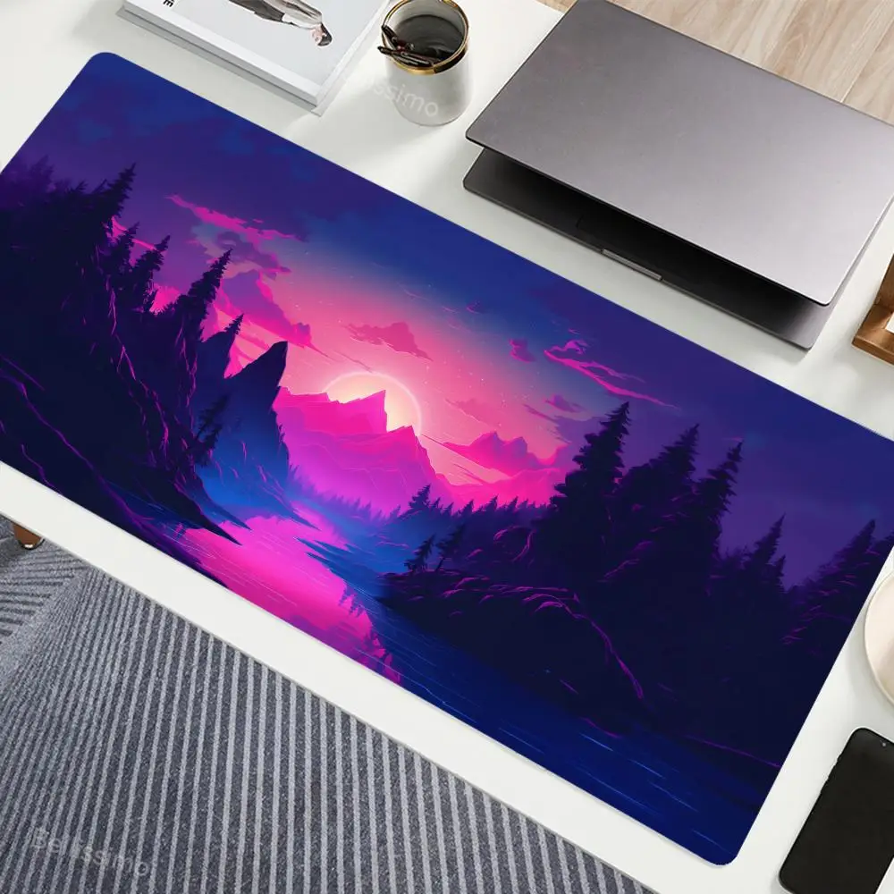 Landscape Mountain Sunset Cartoon Mouse Pad Creative anti-slip rubber Pc Setup Accessories  Large Extended Mause Desktop Mats