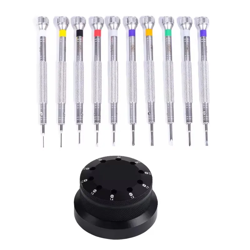 

10 Piece Miniature Watch and Jewelry Screwdriver Set on Rotating Stand Stainless Steel for Watchmakers