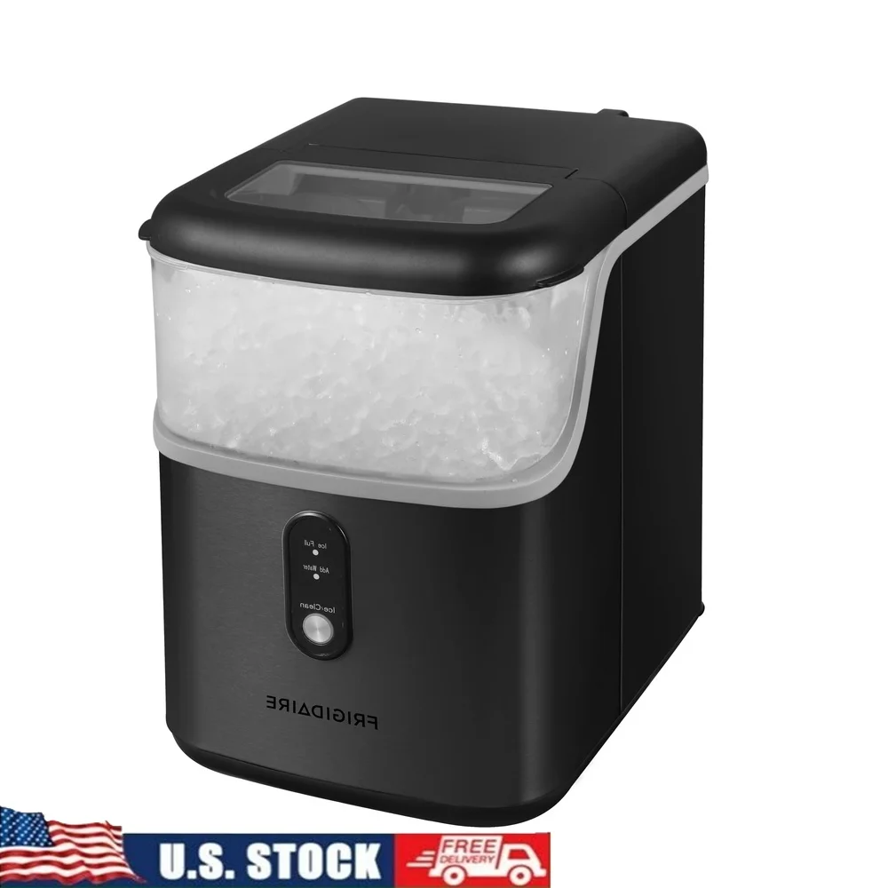 Nugget Ice Maker 33 Lbs Black Stainless Steel Electric Quick Ice Production 10-15 Minutes Push Button Control Indicator 1.1L