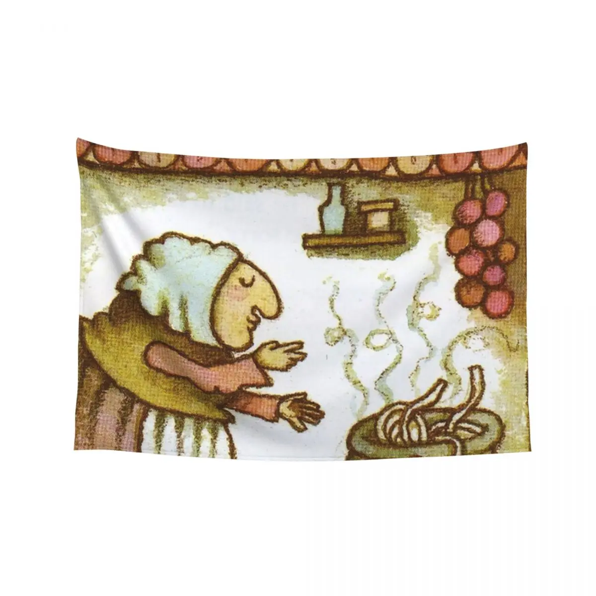 

Strega Nona Blowing Kisses to Pasta Pot Painting Tapestry For Bedroom Korean Room Decor Tapestry