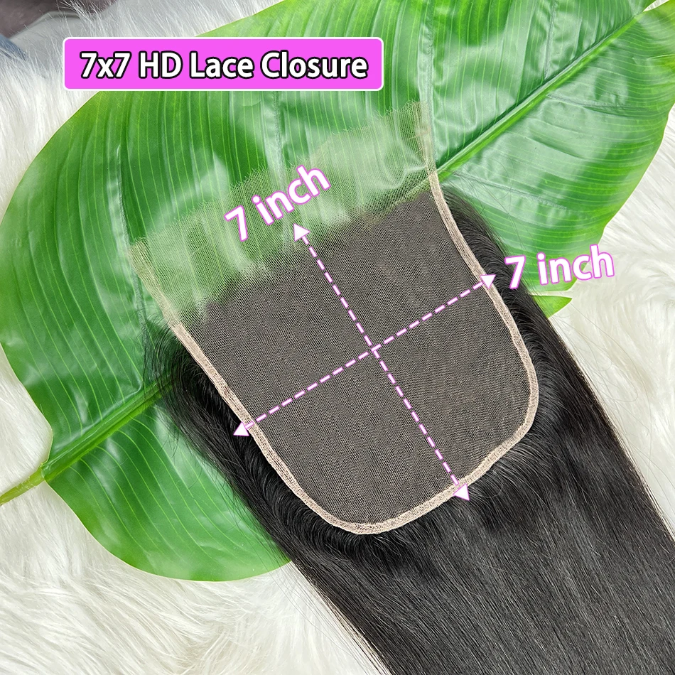 

7x7 HD Lace Closure Straight Human Hair PrePlucked Invisible #1B Natural Black Colored Melt Skin Invisible Lace 100% Human Hair