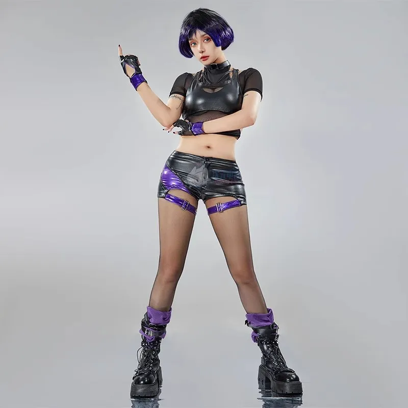 لعبة تيكين 8 لينغ رينا أزياء فانتازيا التأثيرية تمويه للنساء البالغات ملابس علوية قصيرة ملابس الهالوين كرنفال الباروكات الأحذية