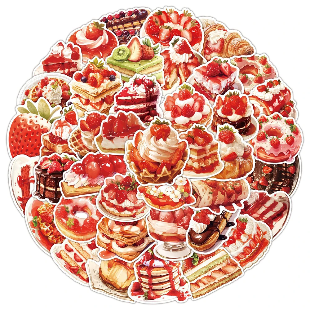 

10/30/50pcs Cute Cartoon Strawberry Cake Stickers Fruit Dessert Sticker DIY Fridge Scrapbooking Phone Graffiti Decals Decoration