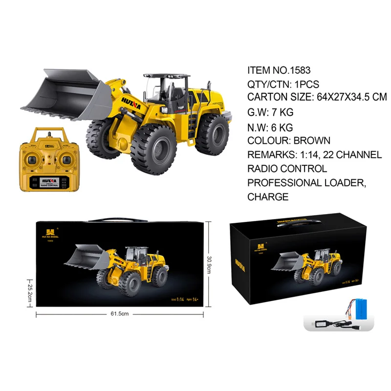 Huina 1583 1/14 Heavy Duty 4-drive 2.4g Wireless Anti-frequency Engineering Car Alloy Body Bulldozer 10-channel Boy Adult Toys