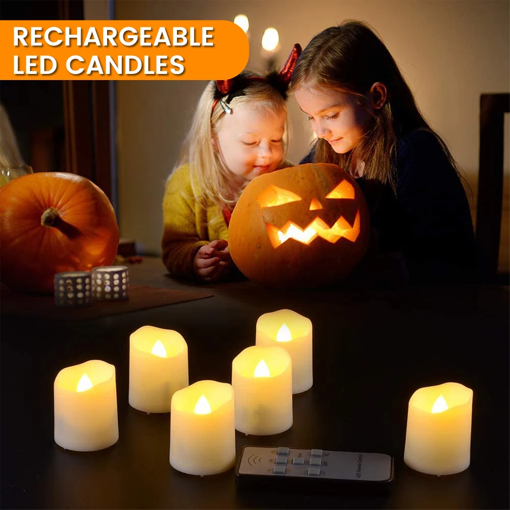 6pcs Rechargeable LED Candle Light w/ Remote Timer LED Flameless Flickering Tea Lights USB Charger Battery Christmas Decoration