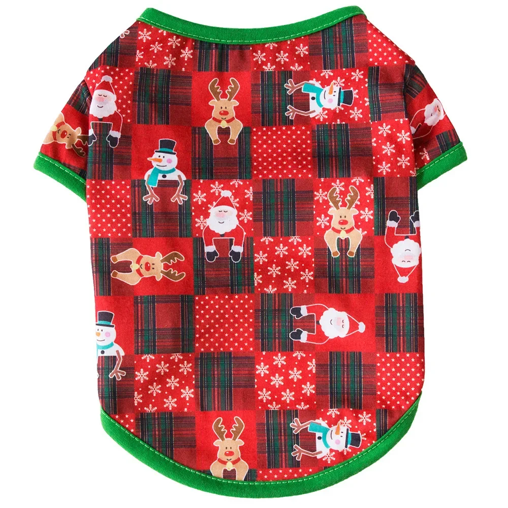 Christmas Dog Clothes Pet Shirts  Puppy Vest Printed Christmas Snowman Reindeer Santa Claus Dog Shirts for Dogs and Cats