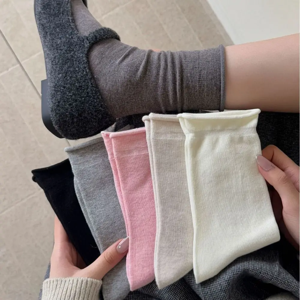 

6Pairs Casual Solid Color Cotton Socks Breathable Soft Cozy Simple Plain Socks Moisture-Wicking Middle Tube Socks Sports