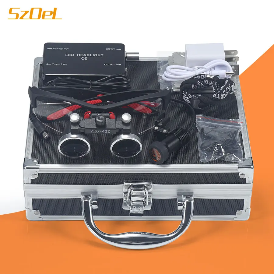 

Стоматологическая лупа 2,5X/3,5X, бинокулярная лупа, оснащенная светодиодными фарами мощностью 5 Вт, инспекционным светом, упаковкой в алюминиевой коробке