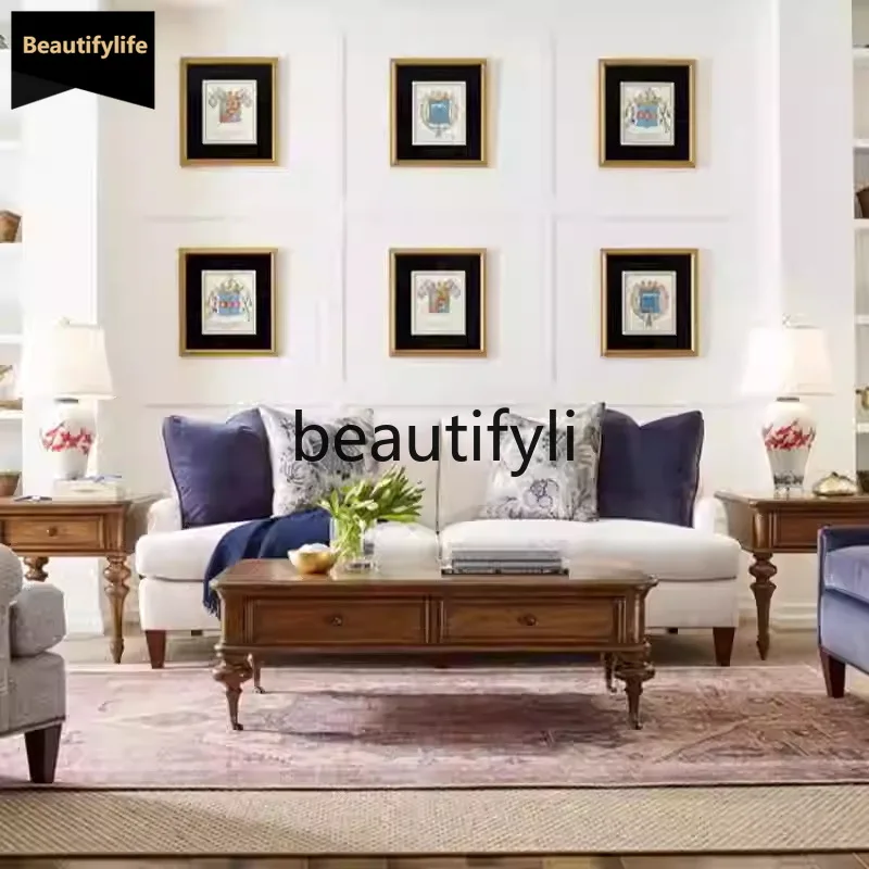 

B73 American Retro Solid Wood Inlaid Coffee Table with Drawers, French Minimalist Home Small Tea Table