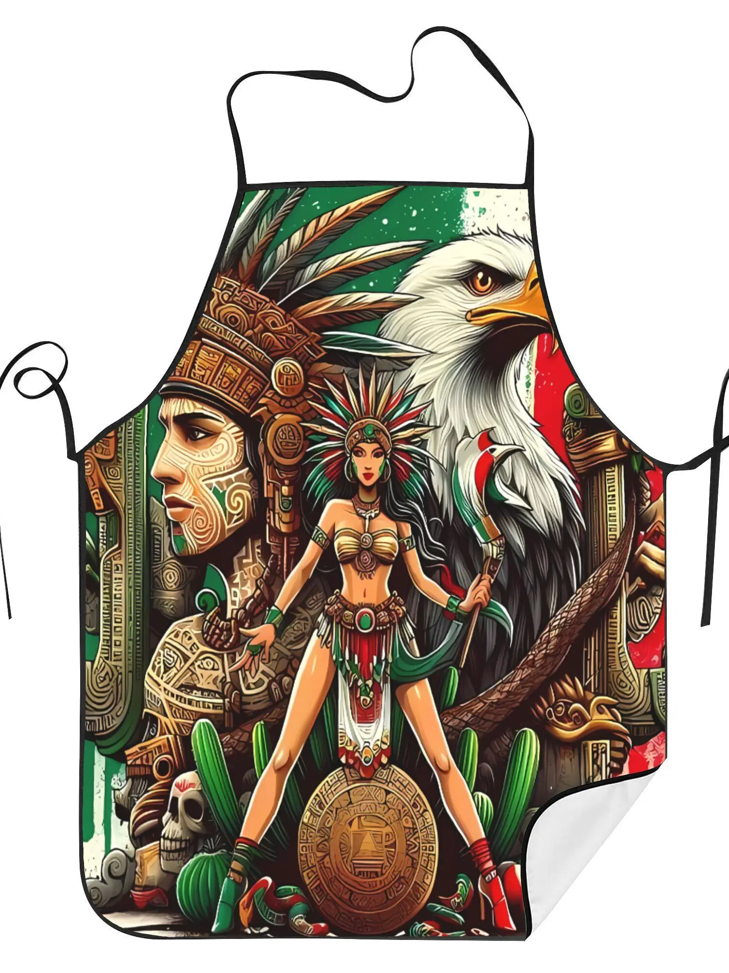 Tribe Creative Design Kitchen Apron - Retro Tribal Print with Aztec/Mayan Cultural Motifs, Vibrant Colors