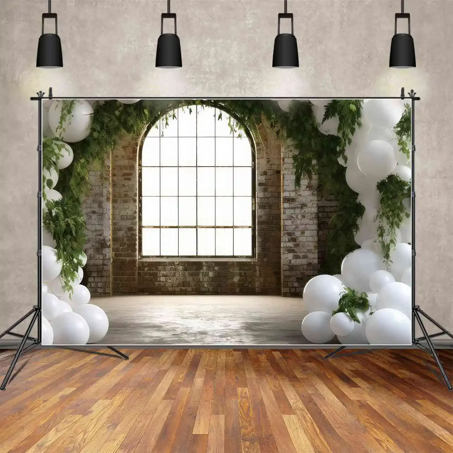 

MOON.QG Photography Backdrop Wedding Ceremony Window for Photoshoot Draping Balloon Green Grass Birthday Party Background Props