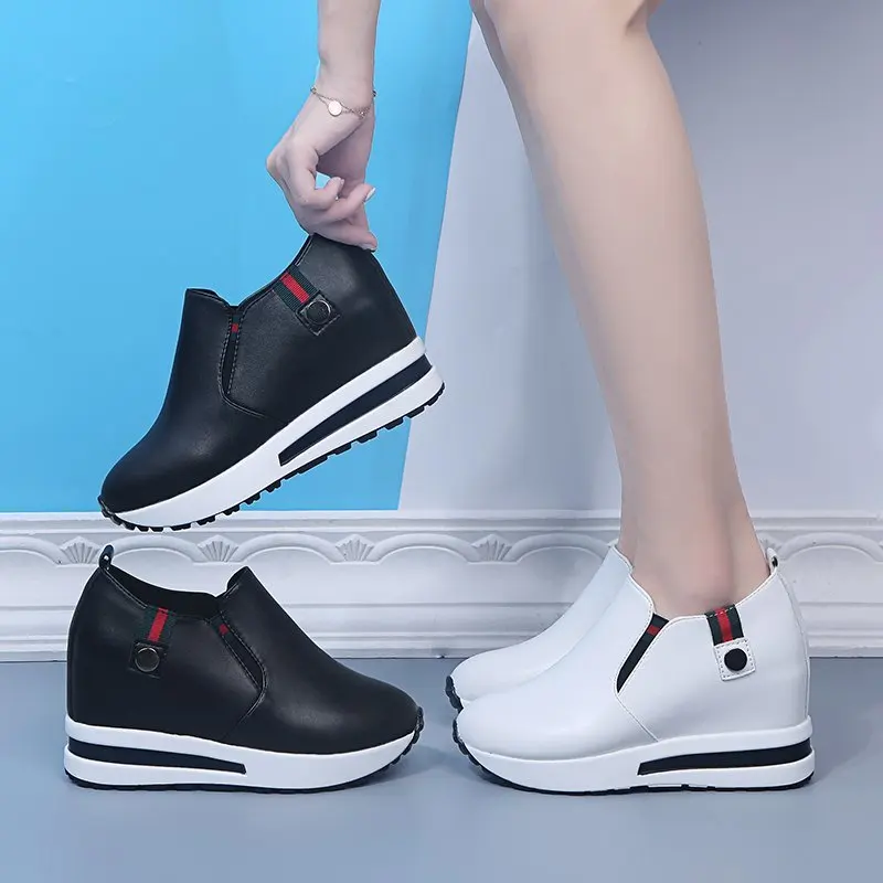 Fashion Shoes Woman Sneakers Spring Autumn Women Pu Flat Thick Bottom Shoes Slip on Boots Casual Platform Increase Within Shoes