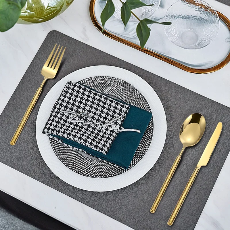 6Pcs Luxury Tableware Set 304 Stainless Steel Creativity Stone Grain Knife Fork Spoon Cutlery Set Dinnerware Set Dishwasher Safe
