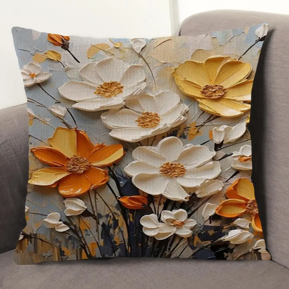 

Oil Painting Flower Cushion Cover Sofa Pillow Pillow Cover Washable Floral Pillowcase Decorative Pillowslip Home Decoration 45cm