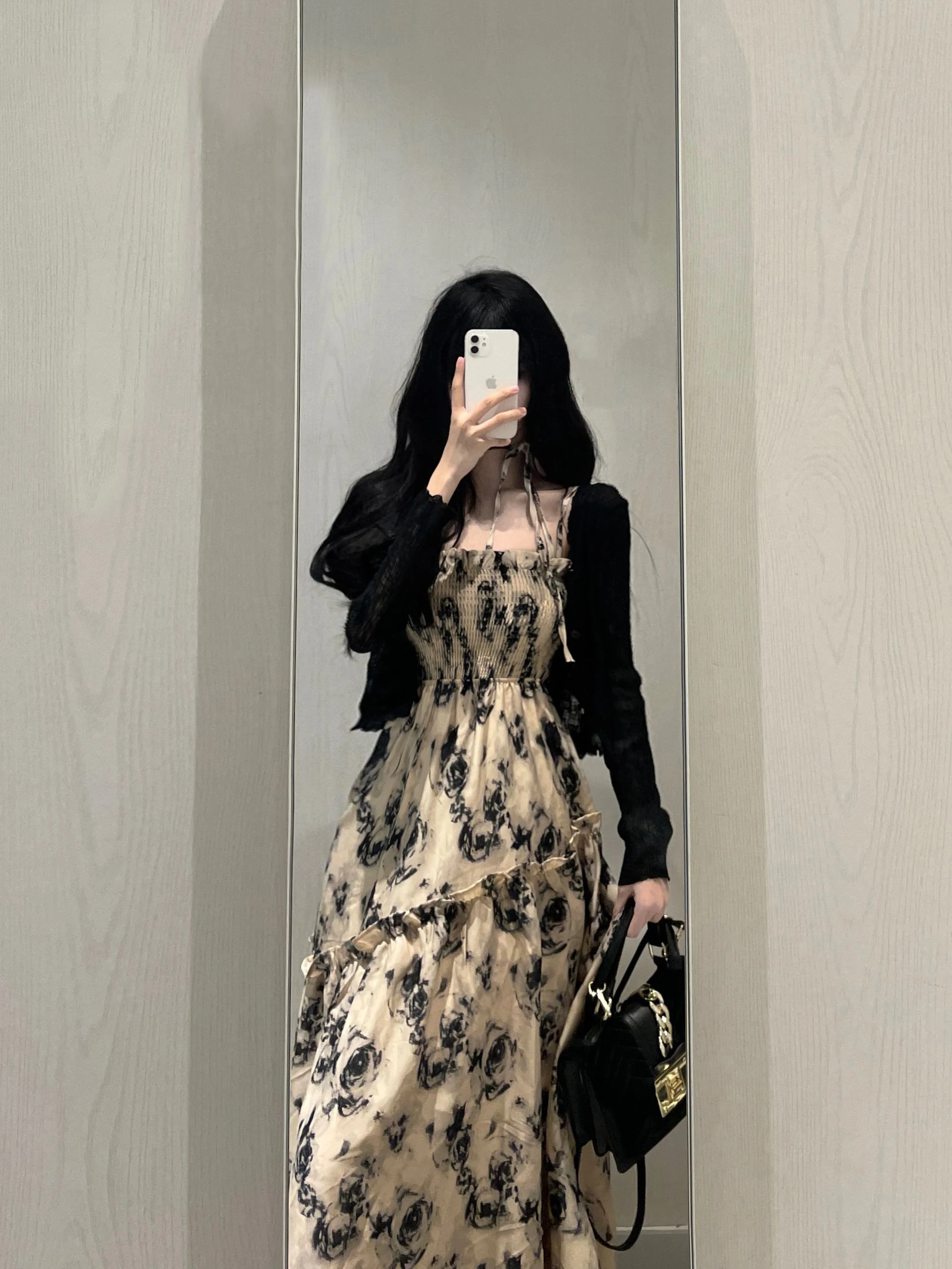 

Summer New Style Women's Floral Halter Dress Elegant Slimming Long Skirt Gentle Style High Waist A-Line Dress Skirt