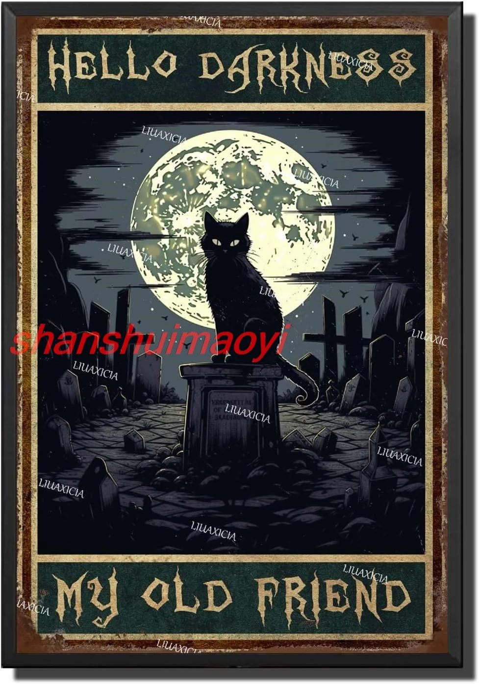 shan Wall Decor Black Cat Poster Red Moon Halloween Witches Hello Darkness My Old Friend Vintage Party Decor for Living R 1pc
