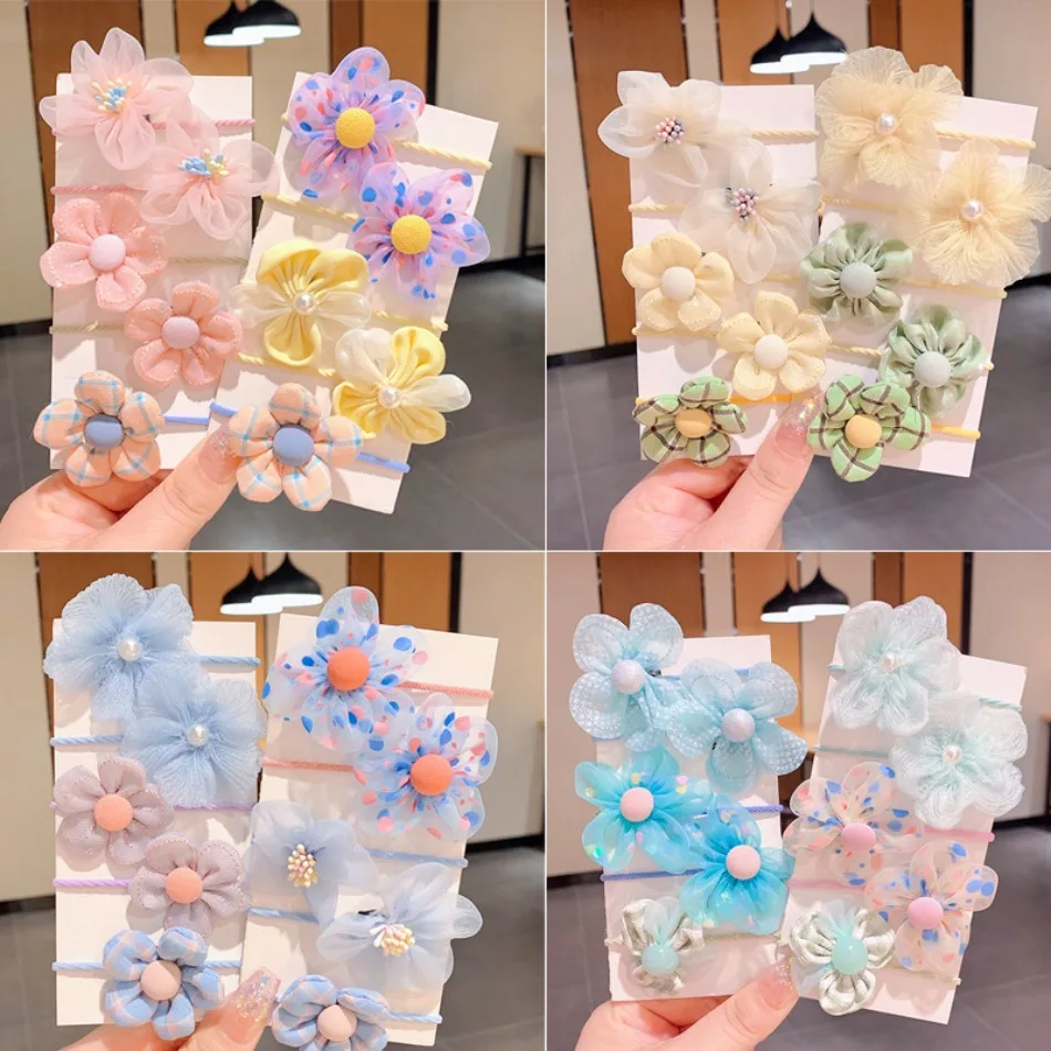 

10 Pcs/Set Girls Multicolor Flower Hair Bands Soft Rubber Ponytail Holders for Baby Girls Kids Hair Scrunchies Accessories HP01