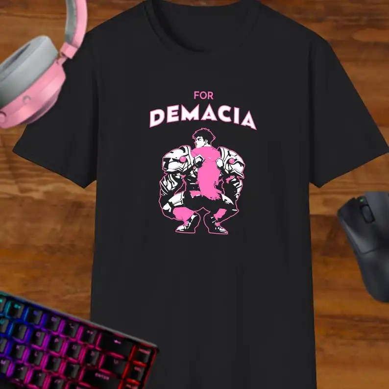 Garen Shirt Demacia Tee Monochrome Greyscale with Pink Cute Kawaii Pastel Design Perfect Apparel for Garen Mains