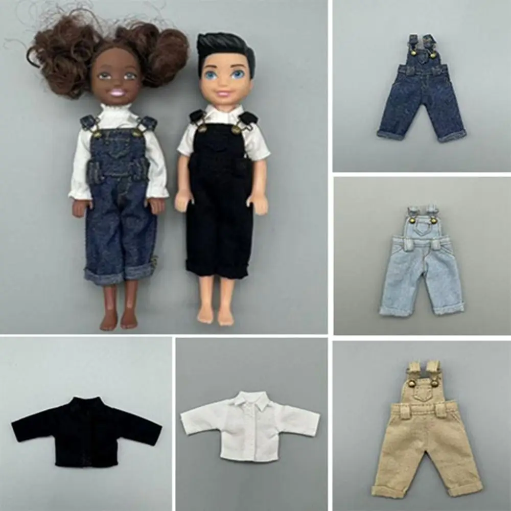 

Fashion Doll Overalls Clothes Casual Wear Mini Cute Jeans Trousers Shirt DIY Accessories for 1/12 BJD Dolls