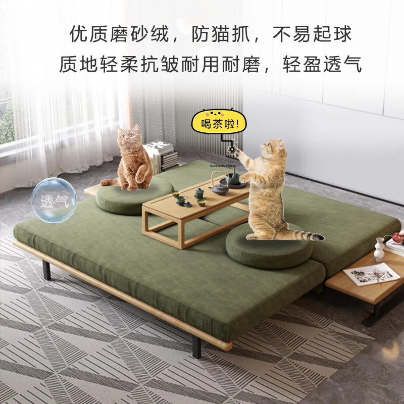 Floor sofa bed, sitting and sleeping, multi-functional foldable bed, telescopic Nordic frosted velvet small living room, study