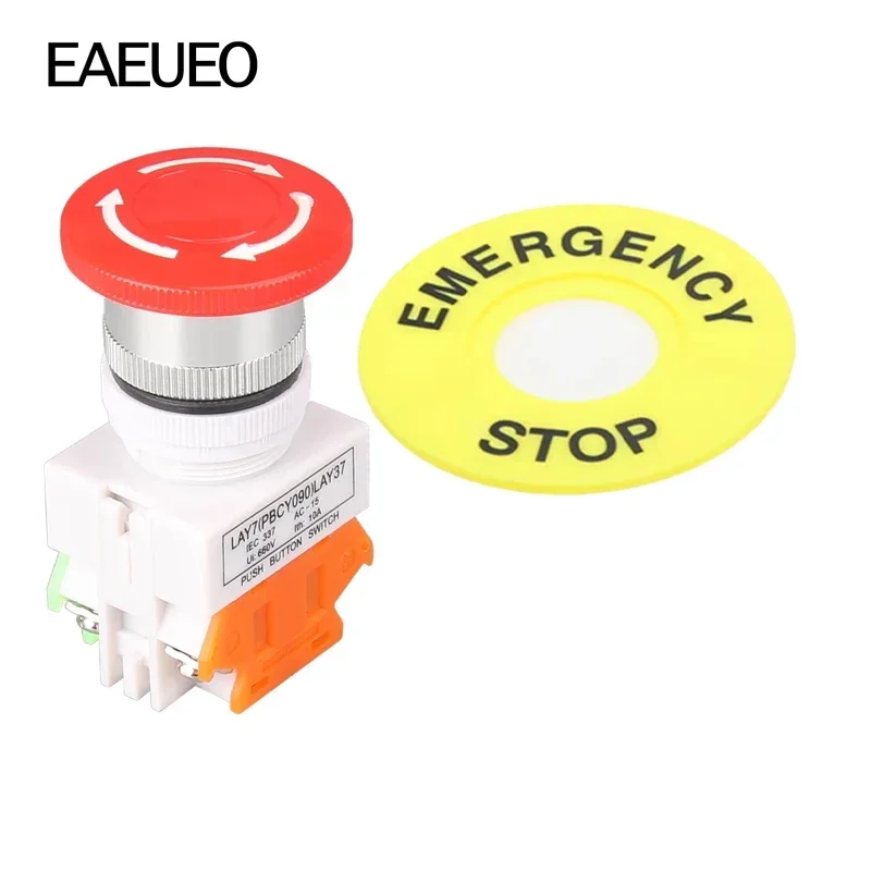 

10Pcs 1NO 1NC DPST Emergency Stop Push Button Switch AC 660V 10A Equipment Lift Elevator Latching Self Lock Red Mushroom Cap