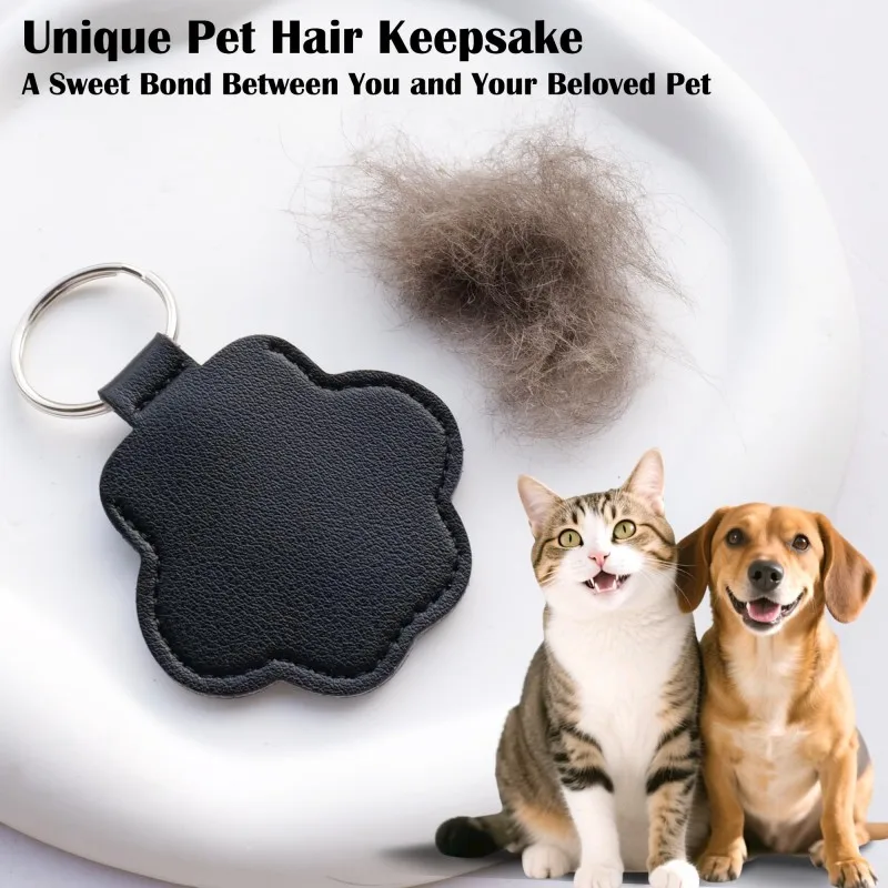 Pet Hair Memorial Keychain PU Leather Keepsake Locket for Cat Dog Fur Pet Hair Storage Pendant Handbag Hanging Accessories