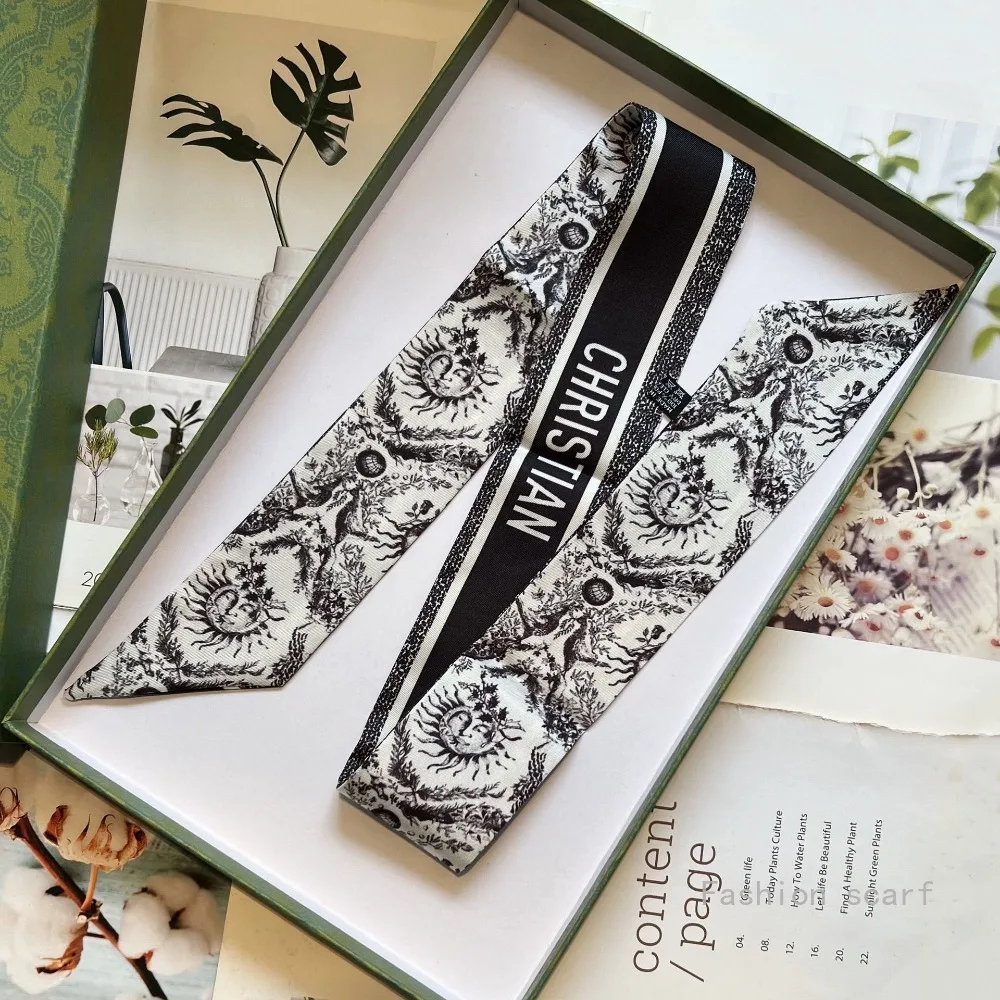 French New Versatile Tarot Black and White Plain Fashion Long Ribbon Ribbon Small Scarf Wholesale Decorative Bags
