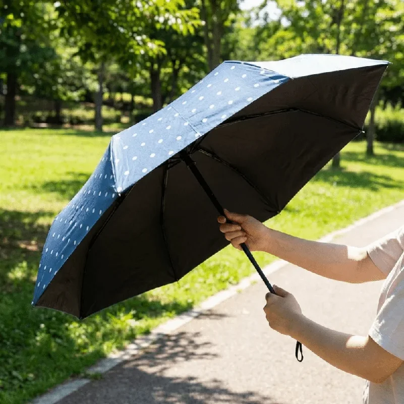 Automatic/Manual Polka Dot Umbrella Black Coated Folding Dual Use Umbrella UV Protection Lightweight Sunshade Umbrella