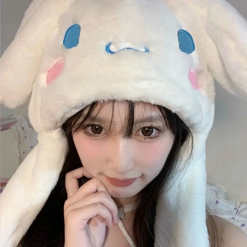 Kawaii Cinnamoroll Plush Moving Ear Hat Soft Fluffy Cartoon Bunny Cap Photo Prop Cosplay Party Headwear Birthday Gift for Girls view 6