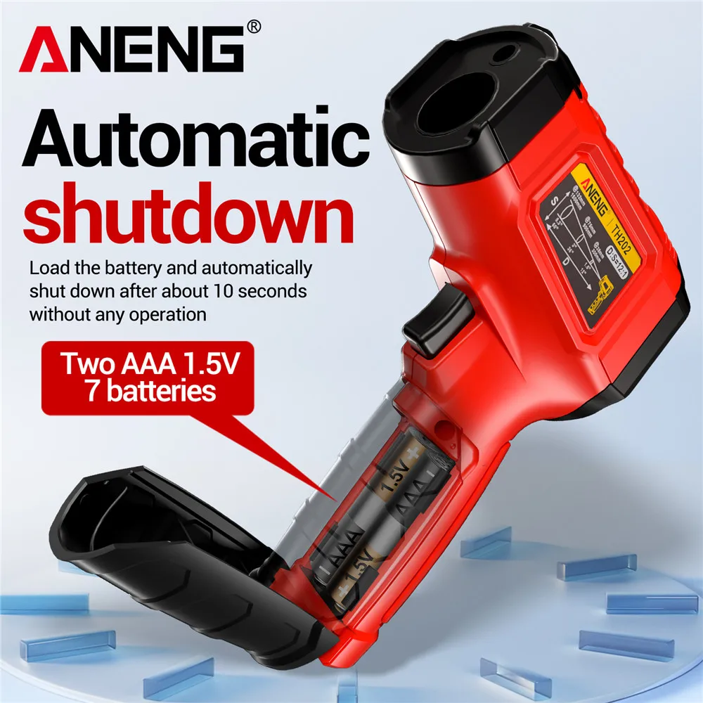 ANENG TH202 เครื่องวัดอุณหภูมิอินฟราเรดการตรวจจับแบบไม่สัมผัส -50~600 ℃   อุณหภูมิปืน LCD Backlit จอแสดงผลหน้าจอ Pyrometer Tester Meter