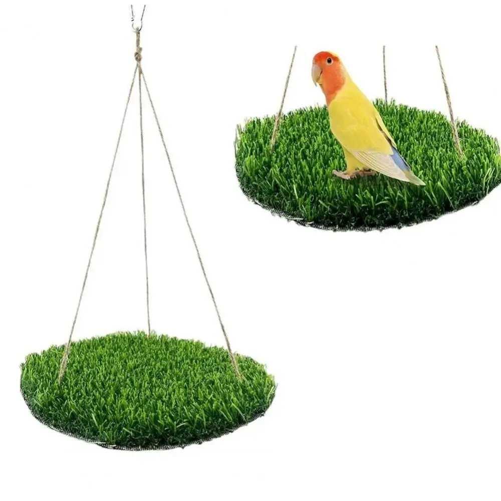 

Artificial Grass Bird Swing Mat Round/Square Shape Natural Hamster Sleep Bed Hanging Decorative Foraging Mat Toys Reptile Cage