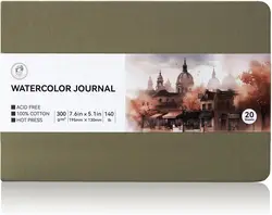 Lightwish Watercolor Sketchbook, 100% Cotton Art Supplies Watercolor Paper Journal, 20 Sheets, Cold Press 5.1 * 3.8 Inches