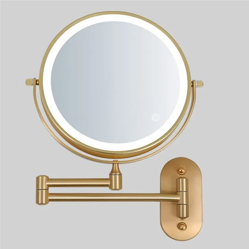 ABZV-Led Tricolor Dimming Wall Folding Makeup Mirror Double Side Fill Light Magnifying USB Charging Bathroom Cosmetic Mirrors
