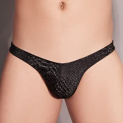 New Sexy Mens Low Rise Faux Leather Elastic Printed Briefs Panties Thongs Underwear Lingerie Erotic Pouch Male Briefs Shorts