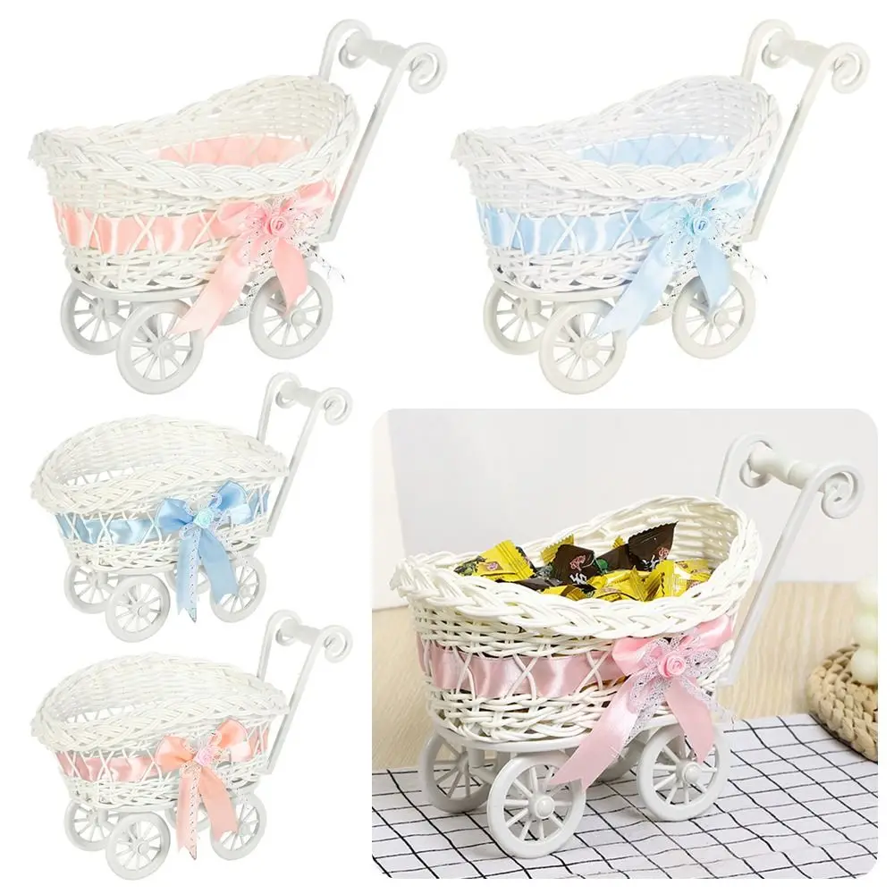 Carro pequeño creativo tejido a mano de alta calidad, 2 estilos de regalo, cesta de flores de almacenamiento tejida de ratán de imitación para plantas, hogar, boda