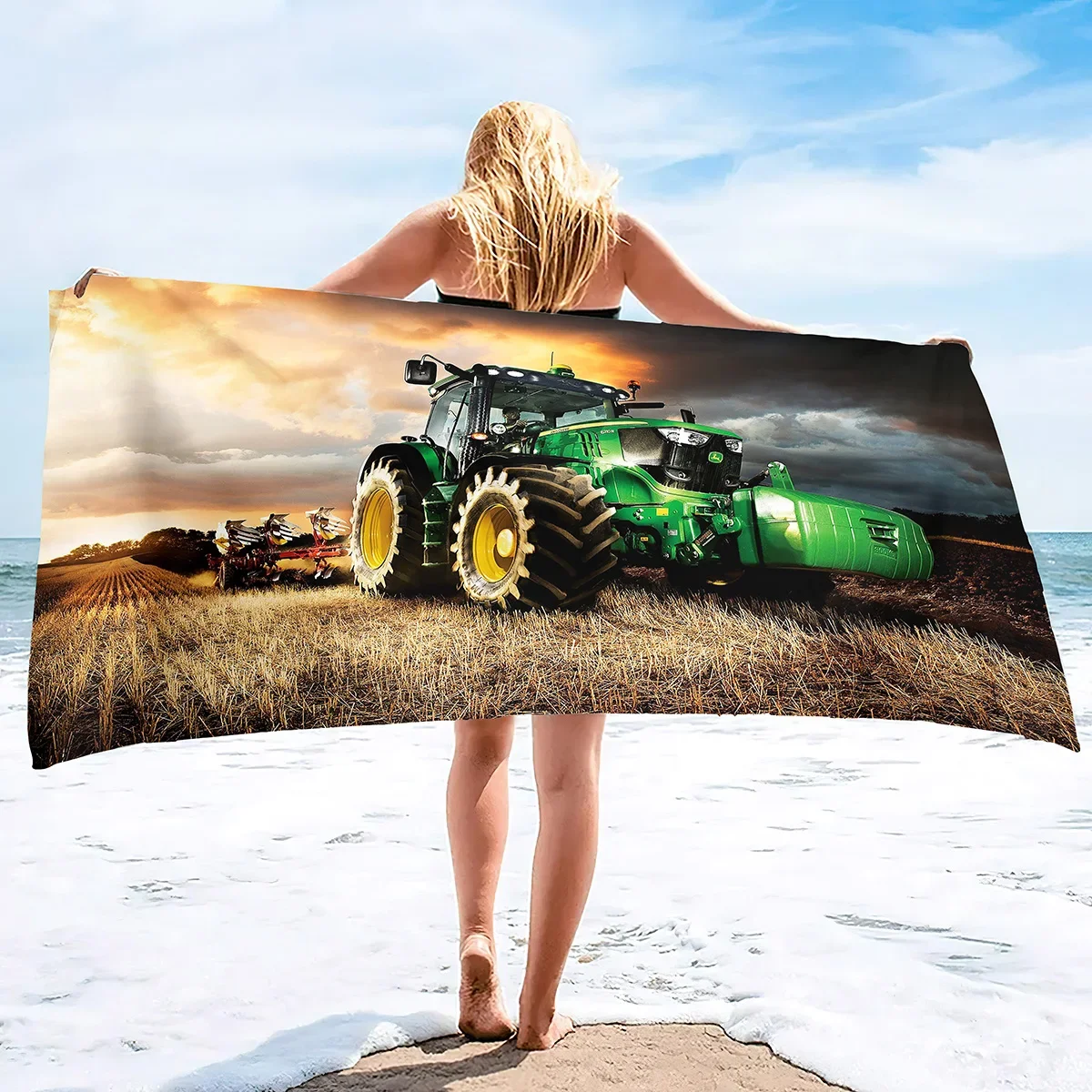 Microfiber Tractor Beach Towel, Sand Free Agricultural Vehicle Beach Towels Oversized, Quick Dry Soft Bath Towels for Sports