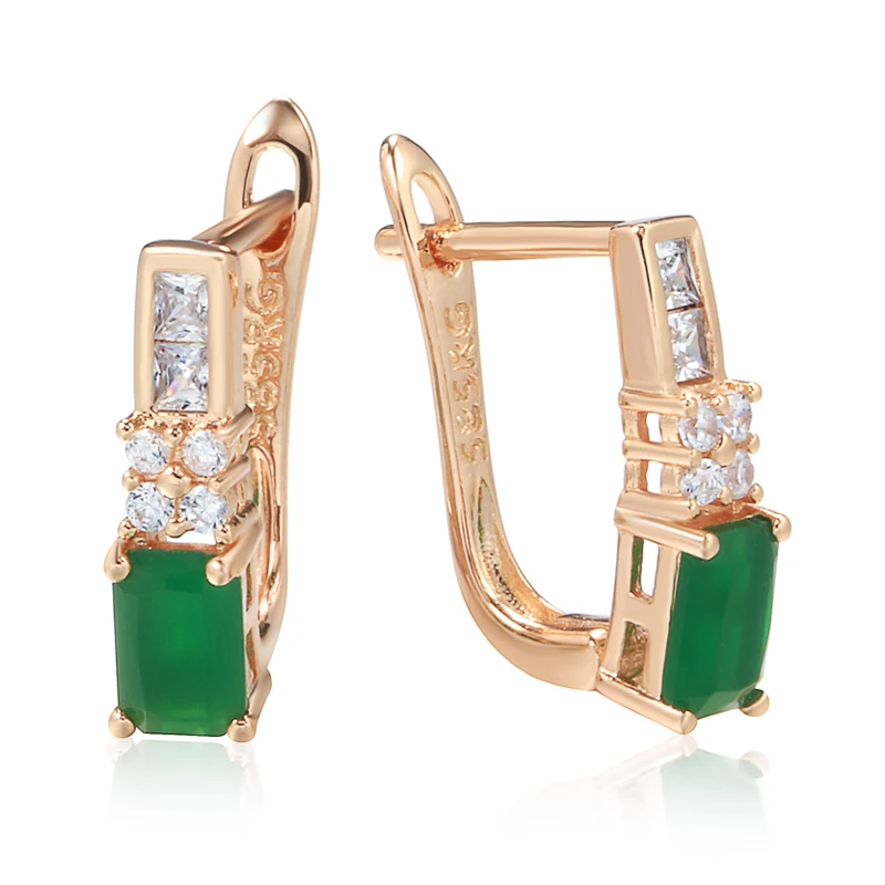 Kinel Hot 585 Rose Gold Color Bride Wedding Earring Fashion Green Natural Zircon Drop Earring Daily Fine Vintage  Jewelry