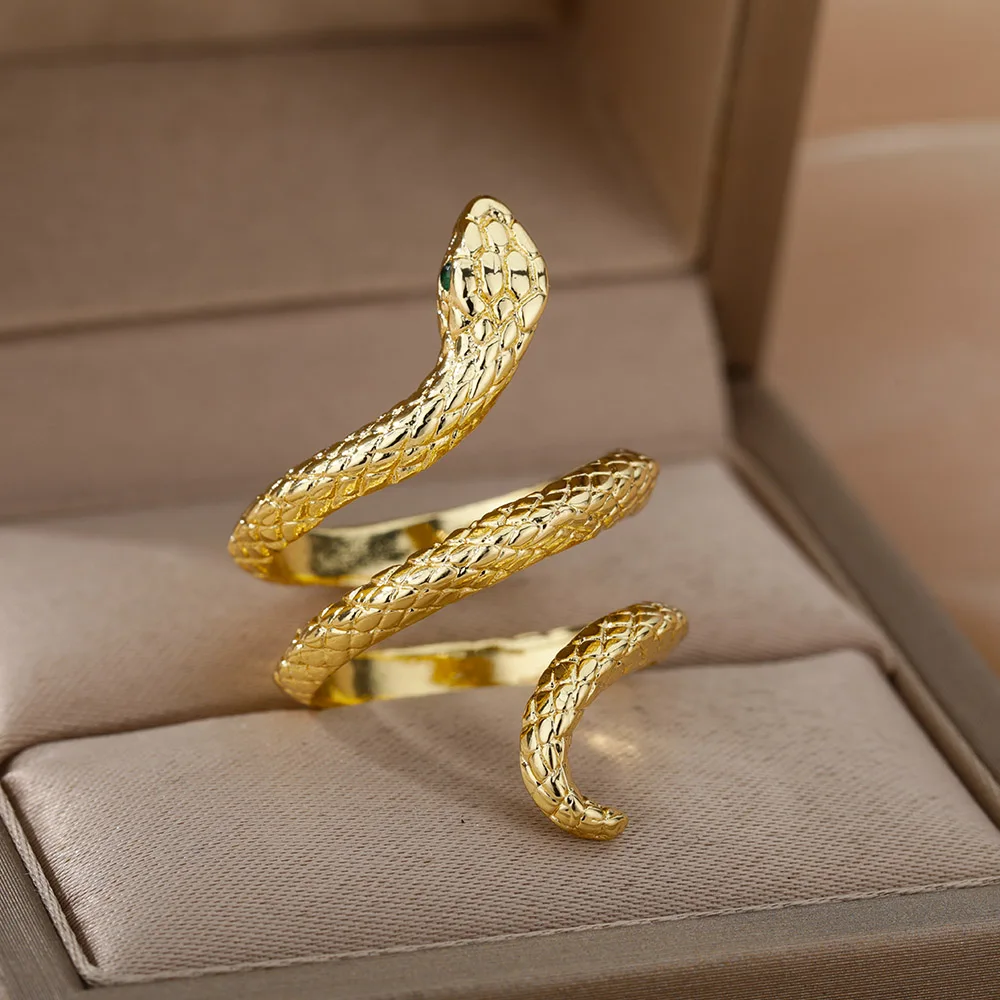Snake Rings For Women Men Punk Hip Hop Open Adjustable Gold Plated Ring Stainless Steel Zircon Aesthetic Jewelry anillos Homme image 3