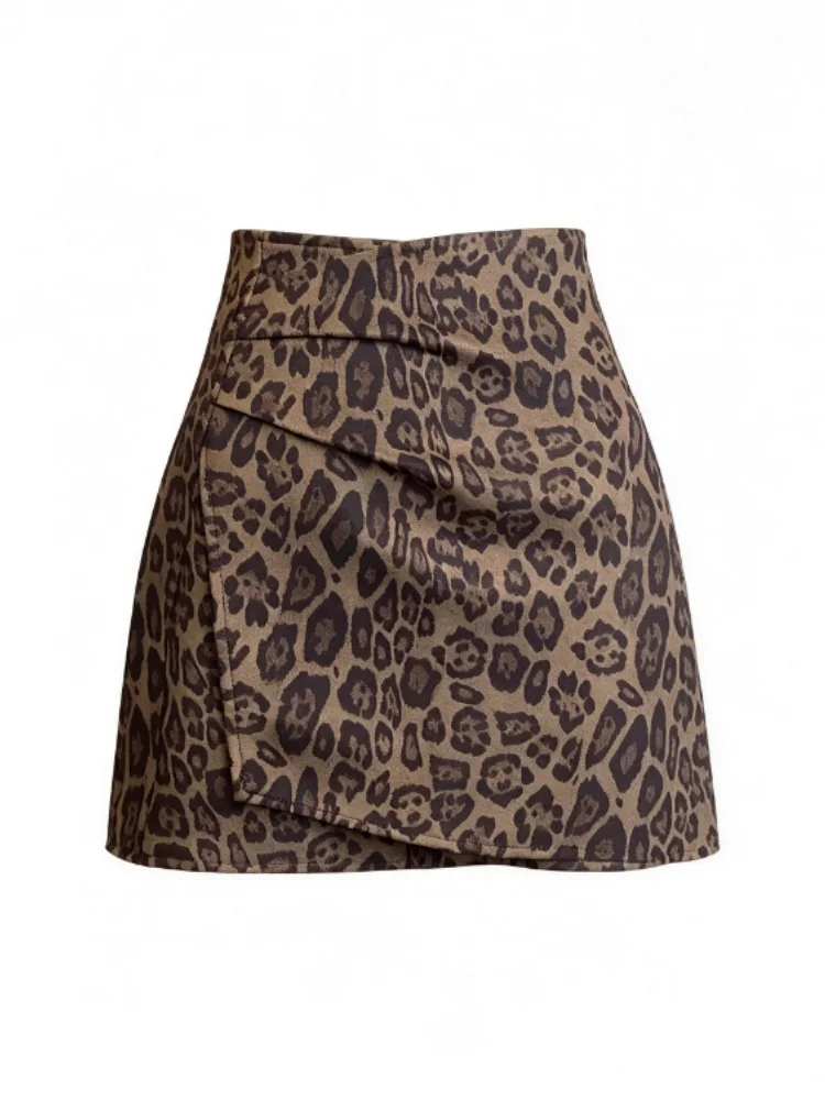 Women's Leopard A-line Mini Skirt Vintage Short Skirt Harajuku Korean Style Y2k Hollow Skirts for Women 2000s Clothes Summer