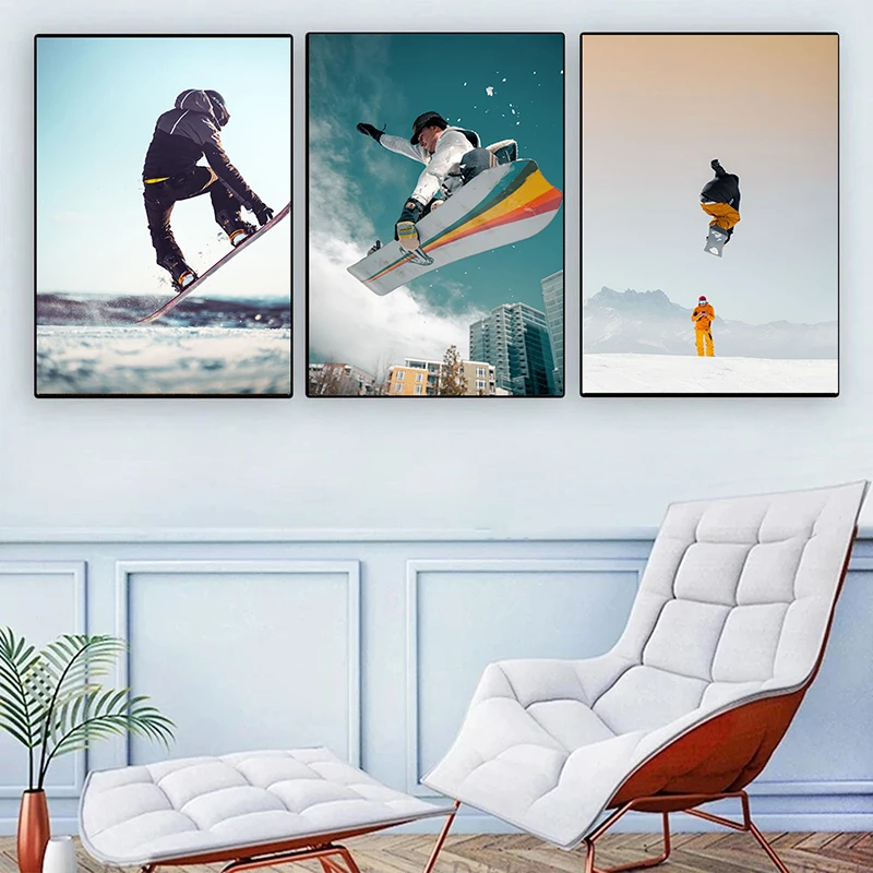 Exciting Snowy Mountain Skiing Sports Posters Outdoor Sport Canvas Painting Modern Wall Art Picture Office Home Decor Gifts