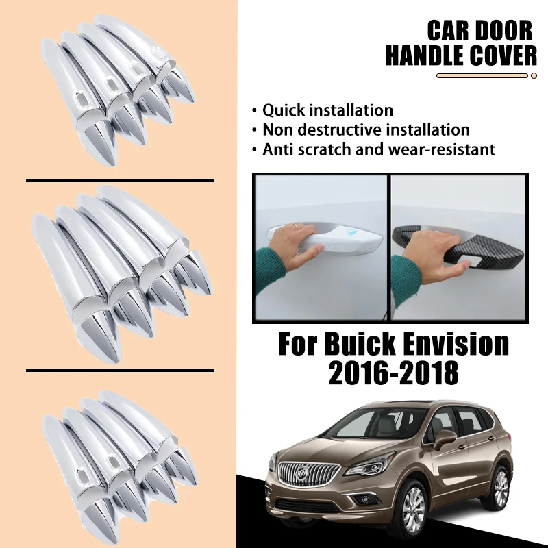 For Buick Envision 2016-2018 Door Handle Cover Trim Set Luxurious Exterior Carbon Fiber Chrome Car Accessories Rustproof Styling