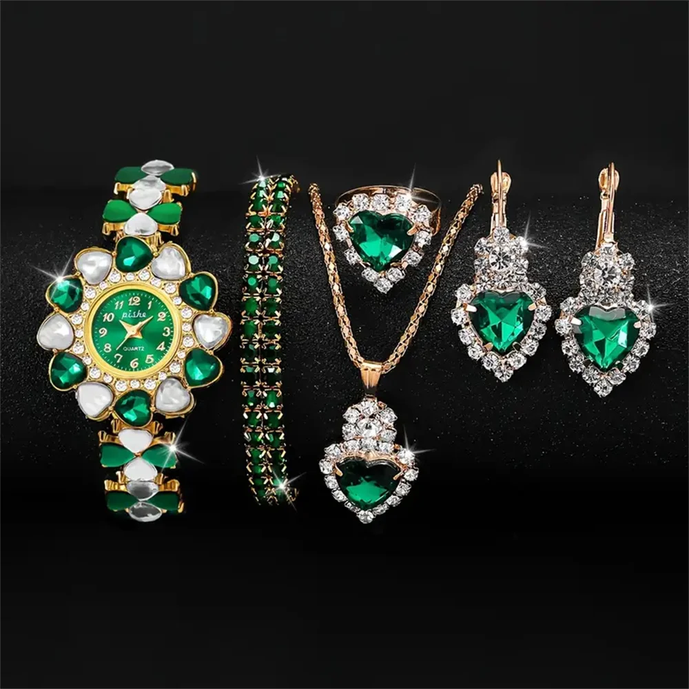 Цельные женские часы, повседневные кварцевые часы, модные часы и ювелирные изделия из 5 предметов, праздничный подарок для друзей и семьи, не входит